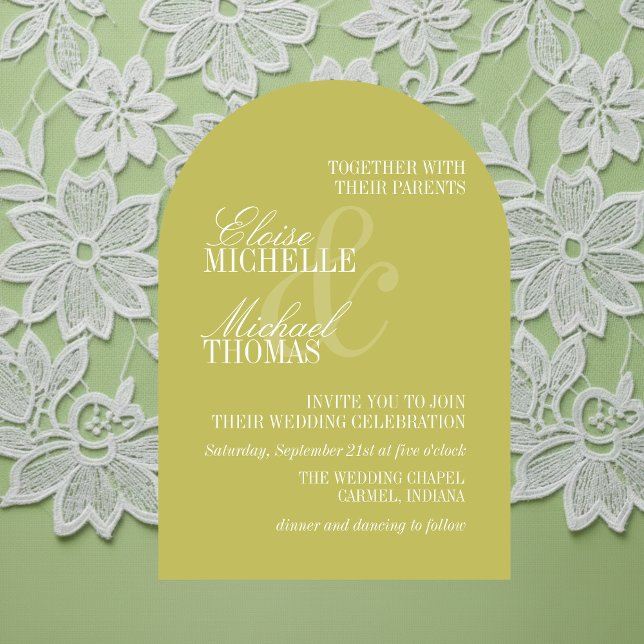 Modern Chartreuse Formal Arch Wedding  Invitation (Modern Chartreuse Formal Arch Wedding Invitation)