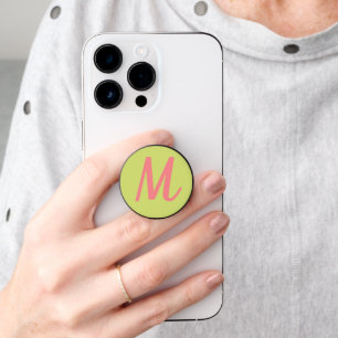 Modern Chartreuse Green and Coral Pink Monogram PopSocket