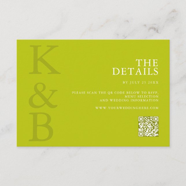 Modern Chartreuse Minimalist Wedding Enclosure Card (Front)