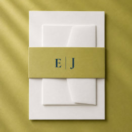 Modern Chartreuse Monogram Editorial Wedding Invit Invitation Belly Band