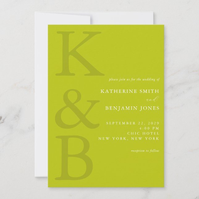 Modern Chartreuse Monogram Minimalist Wedding Invitation (Front)