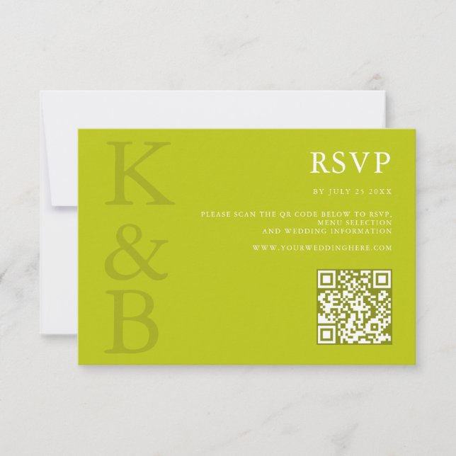 Modern Chartreuse Monogram Minimalist Wedding RSVP Card (Front)