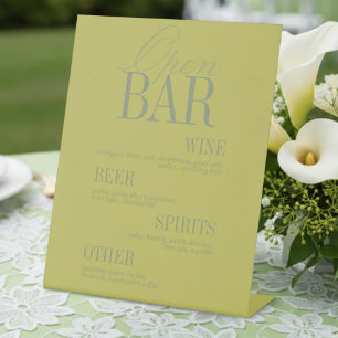 Modern Chartreuse Open Bar Menu Wedding Pedestal Sign