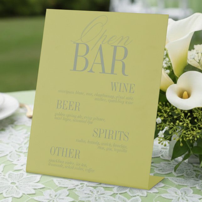 Modern Chartreuse Open Bar Menu Wedding Pedestal Sign (Modern Chartreuse Open Bar Menu Wedding Pedestal Sign)