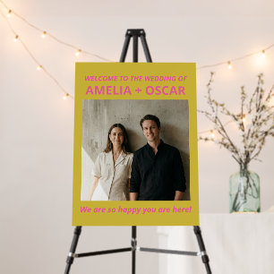 Modern Chartreuse Pink Wedding Photo Welcome Sign