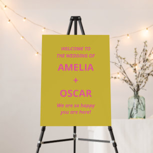 Modern Chartreuse Pink Yellow Wedding Welcome Sign