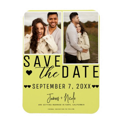 Modern Chartreuse Save the Date 2 Photo Wedding Magnet