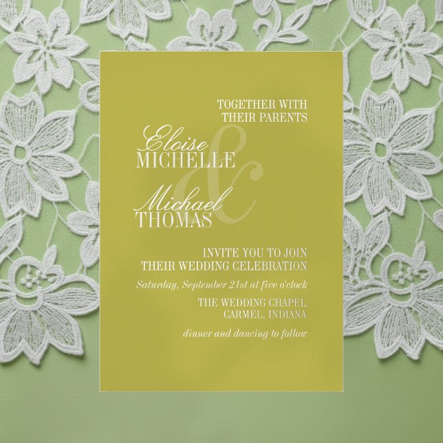 Modern Chartreuse Script Formal Wedding Foil Invitation (Invite guest to your big day with this Modern Script Citrus Green Formal Wedding Foil Invitation! )