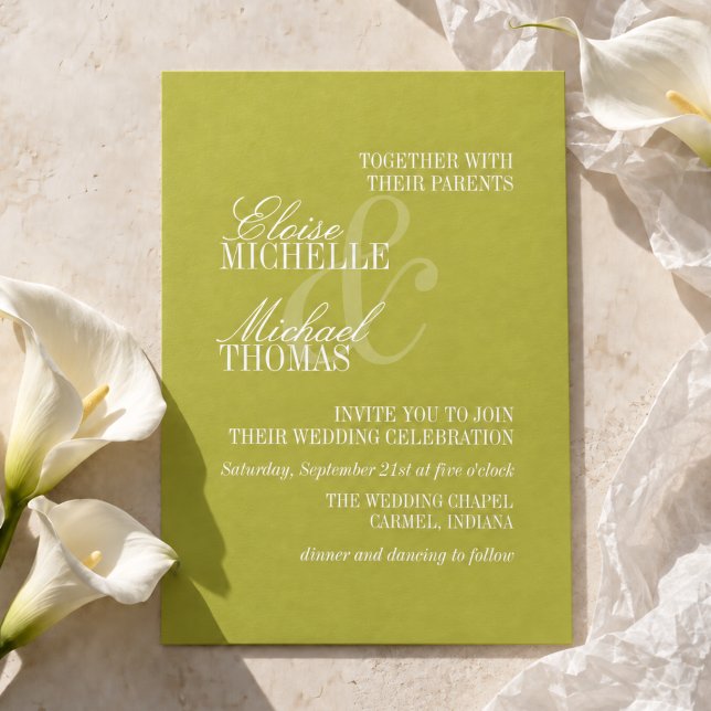 Modern Chartreuse Script Formal Wedding Foil Invitation (Modern Chartreuse Script Formal Wedding Foil Invitation)