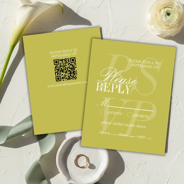 Modern Chartreuse Script Formal Wedding  RSVP Card (Modern Chartreuse Script Formal Wedding RSVP Card
)