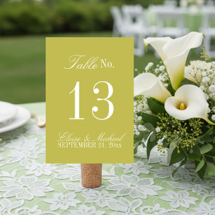 Modern Chartreuse Script Formal Wedding Table Number