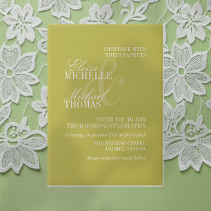 Modern Chartreuse Script Formal Wedding Vellum Invitations