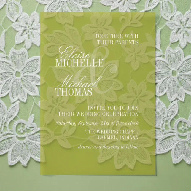 Modern Chartreuse Script Formal Wedding Vellum Invitations | Zazzle
