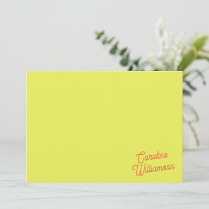 Modern Chartreuse Script Personalized Stationery Note Card