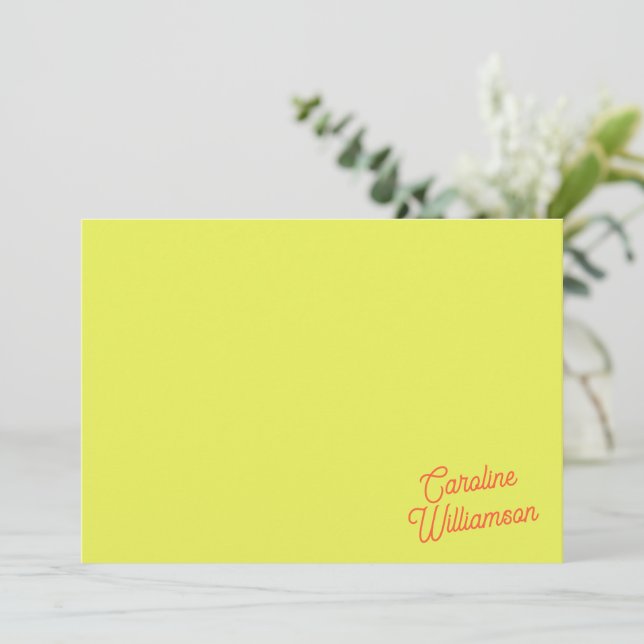 Modern Chartreuse Script Personalized Stationery Note Card (Standing Front)