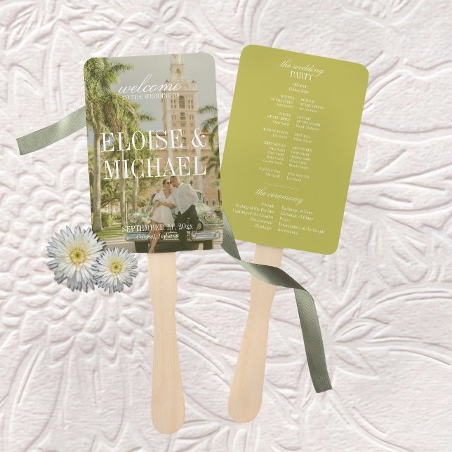 Modern Chartreuse Script Wedding Ceremony Program Hand Fan (Modern Chartreuse Script Wedding Ceremony Program Hand Fan)