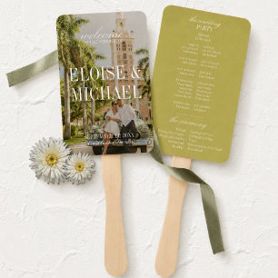 Modern Chartreuse Script Wedding Ceremony Program Hand Fan