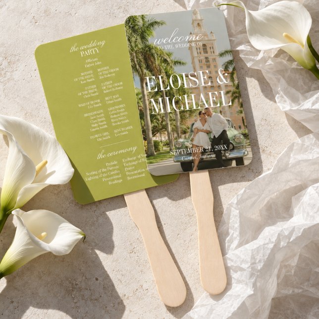 Modern Chartreuse Script Wedding Ceremony Program Hand Fan (Modern Chartreuse Script Wedding Ceremony Program Hand Fan)