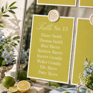 Modern Chartreuse Wedding Seating Chart Table Number