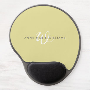 Modern Chartreuse White Script Monogram Gel Mouse Pad