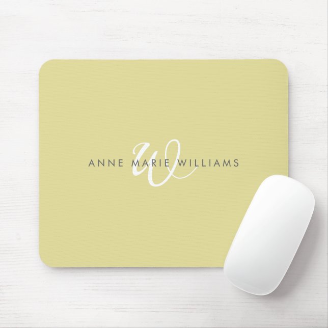 Modern Chartreuse White Script Monogram Mouse Pad (With Mouse)