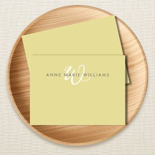 Modern Chartreuse White Script Monogram Note Card