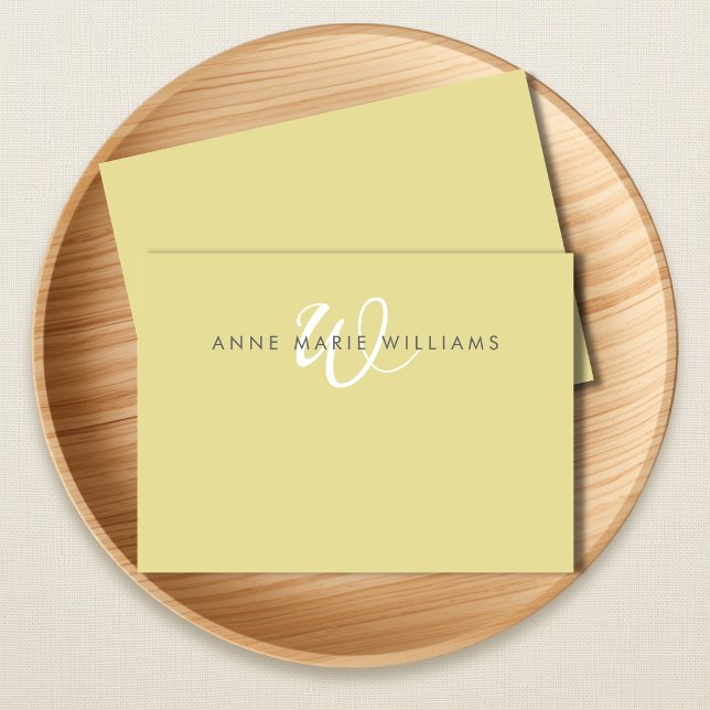 Modern Chartreuse White Script Monogram Note Card (Creator Uploaded)