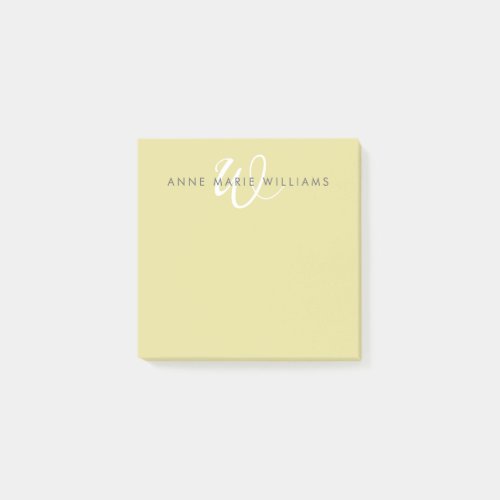 Modern Chartreuse White Script Monogram Post-it Notes