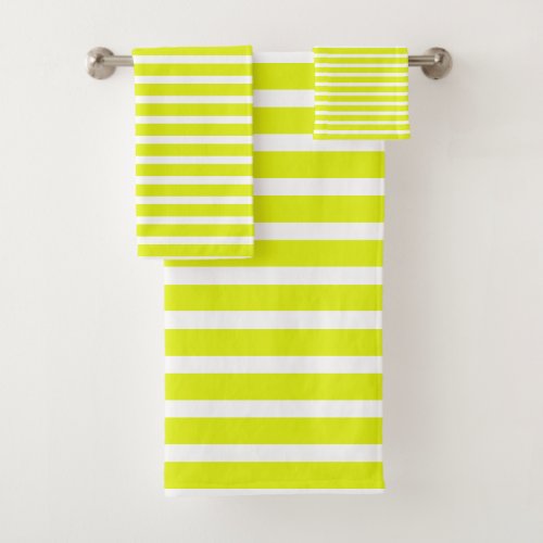 Modern Chartreuse White Stripes Pattern  Bath Towel Set