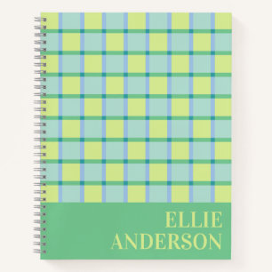 Modern Checker Blue Green Lime Personalized Notebook