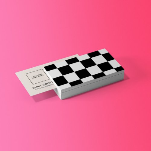 Modern Checker Checkerboard Add Logo Black White Business Card