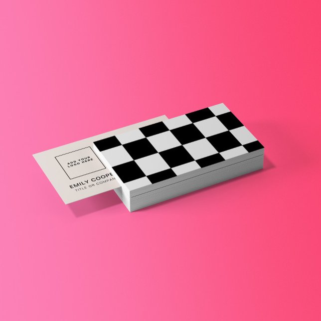 Modern Checker Checkerboard Add Logo Black White Business Card (Creator Uploaded)