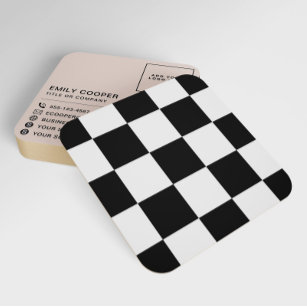 Modern Checker Checkerboard Add Logo Black White Square Business Card