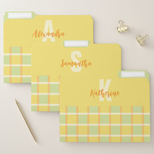 Modern Checker Green Yellow Orange Monogram File Folder