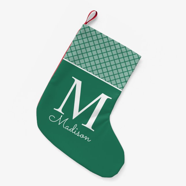 Modern checker name monogram small christmas stocking (Front (Hanging))