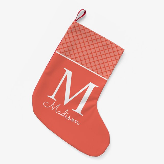 Modern checker name monogram small christmas stocking (Front (Hanging))