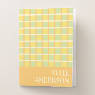 Modern Checker Pastel Green Yellow Orange Add Name Pocket Folder