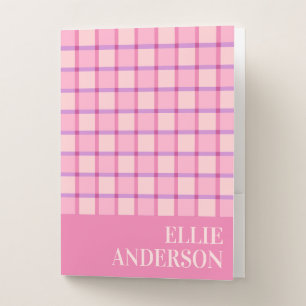 Modern Checker Pastel Pink Purple Add Name Pocket Folder