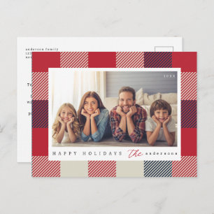 Modern Checker Pattern Christmas Family Photo Postcard