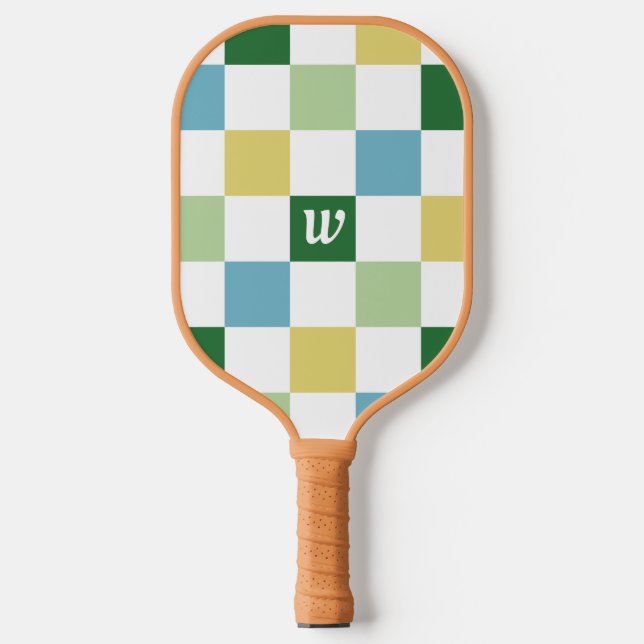Modern Checker Pattern Monogram Pickleball Paddle (Front)