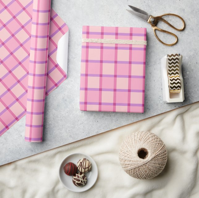 Modern Checker Pattern Pink Purple Wrapping Paper (Crafts)