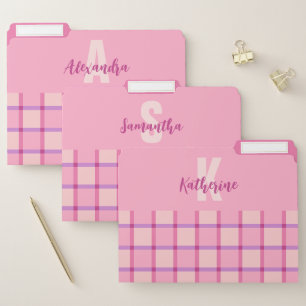 Modern Checker Pink Purple Monogram File Folder
