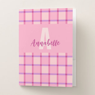 Modern Checker Pink Purple Monogram Pocket Folder