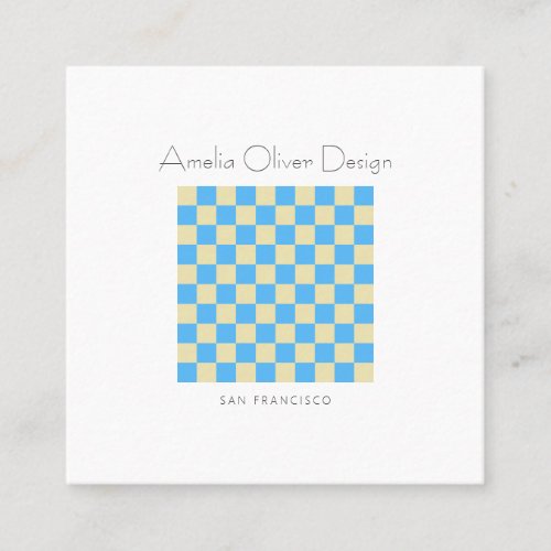 Modern Checkerboard Blue Simple Stylish Custom Square Business Card