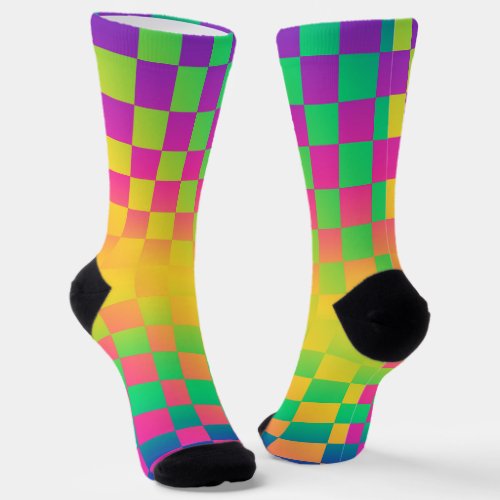 Modern Checkerboard Colorful Pattern Socks