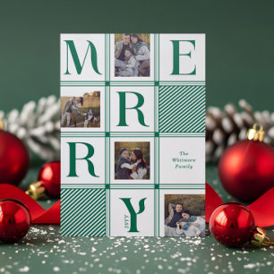 Modern Checkerboard Plaid Photos Merry Christmas Letterpress Photo Cards