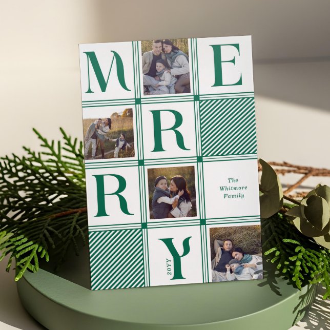 Modern Checkerboard Plaid Photos Merry Christmas Letterpress Photo Cards (Modern Checkerboard Plaid Photos Merry Christmas Letterpress Photo Cards)