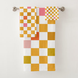 Modern Checkerboard Yellow Checkered Pattern Bath Towel Set