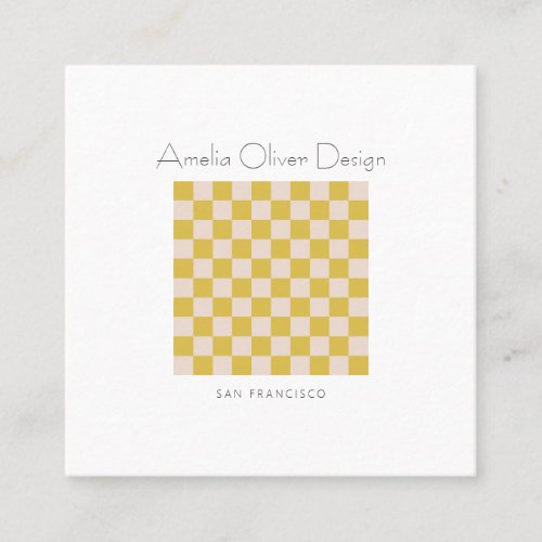 Modern Checkerboard Yellow Simple Stylish Custom Square Business Card