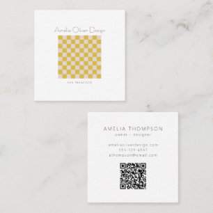 Modern Checkerboard Yellow Simple Stylish QR Code Square Business Card